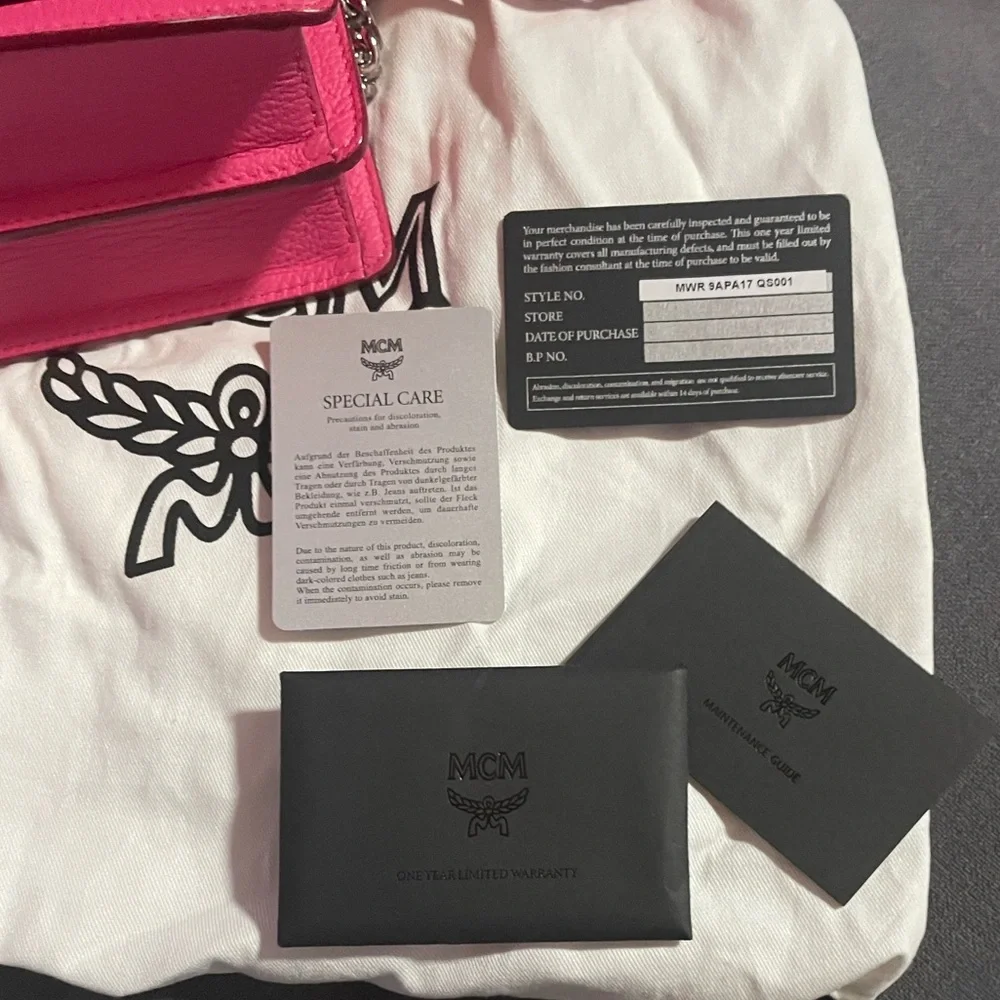 MCM Calfskin Patricia Crossbody Bag Silver Chain Sugar Pink! Limited Edition! - Picture 14 of 15